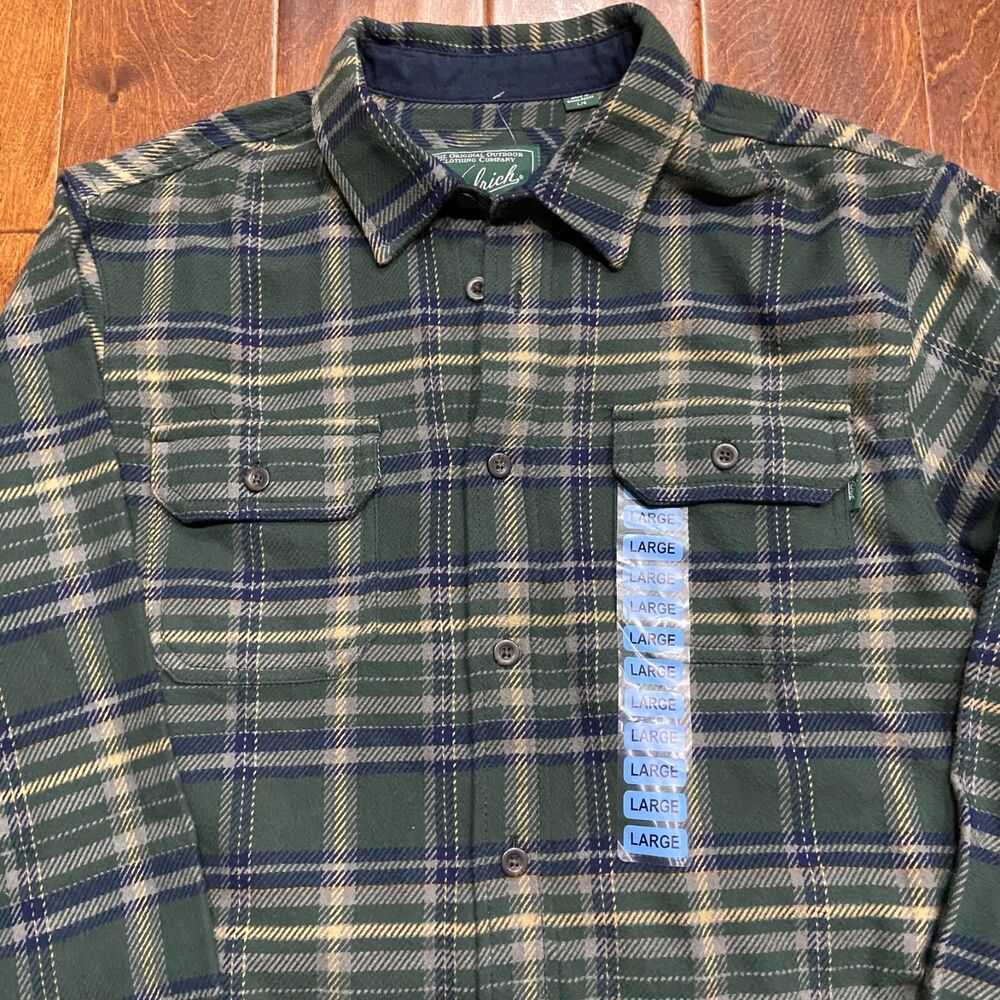 Woolrich Outdoors Hunter Green Plaid Flannel Button Up Shirt NWT Men's Large - Picture 2 of 8